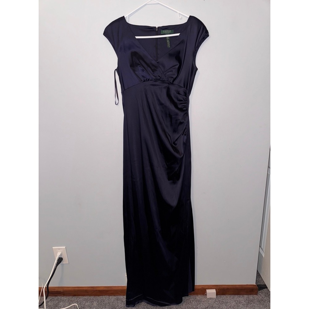 Lauren Ralph Lauren Women's‎ Navy Blue Satin Sleeveless Dress